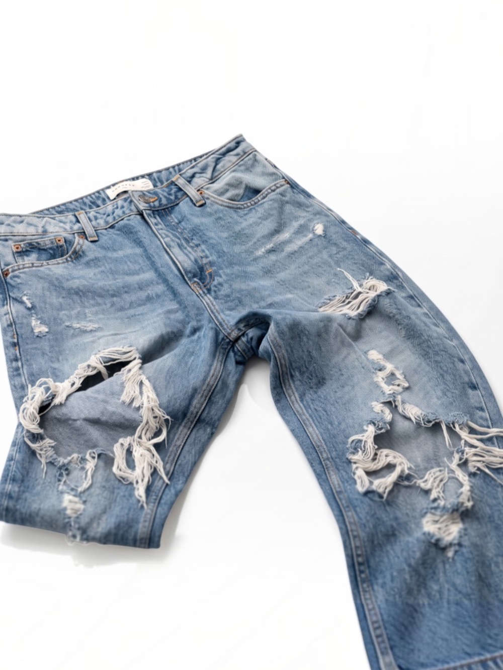 Topshop Mom Jeans W30 L30 Light Wash Distressed High Rise Tapered - Picture 3 of 11